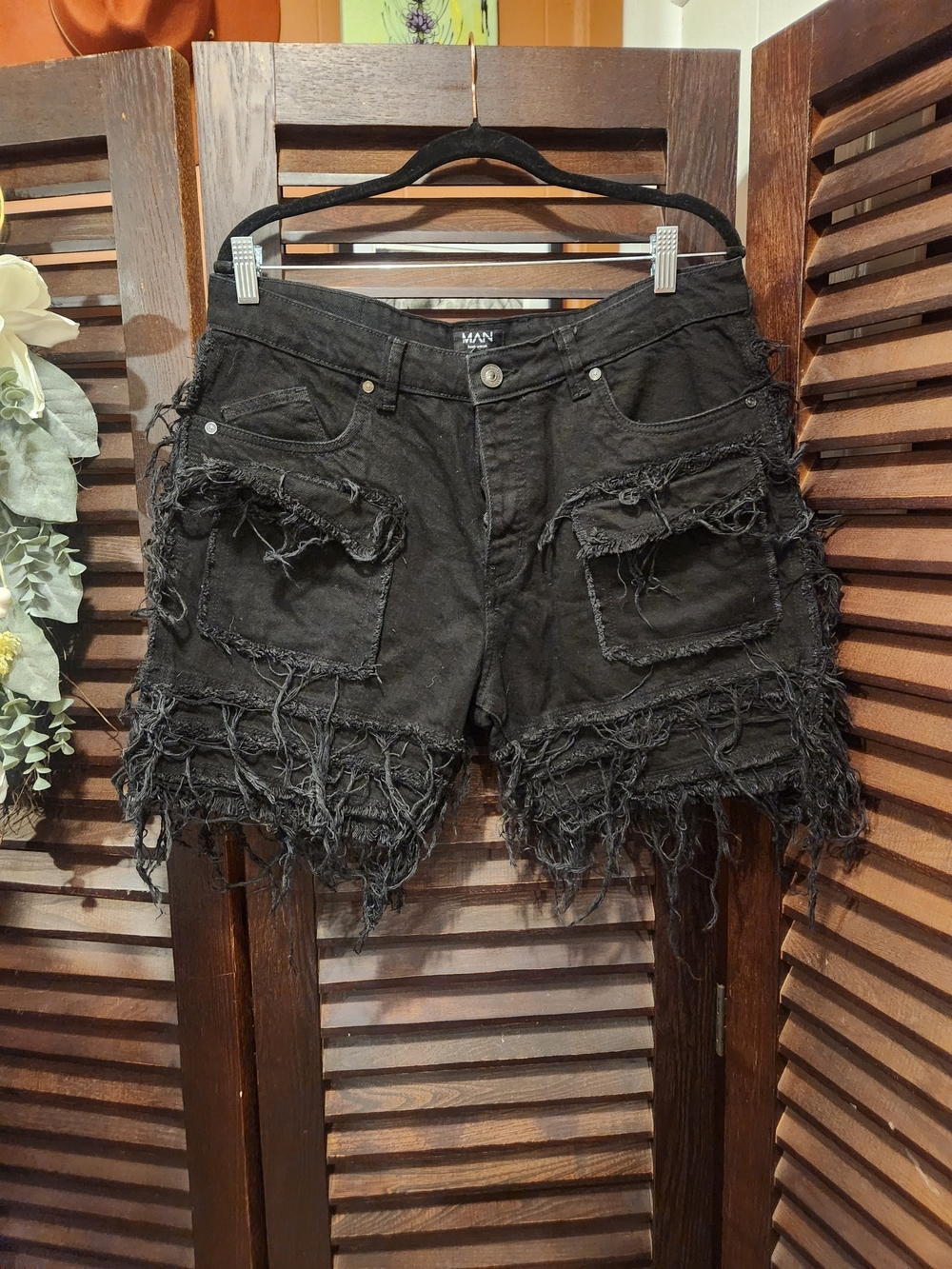 Boohoo Black Distressed Fringe Denim Shorts